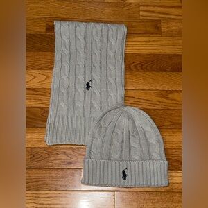Polo Ralph Lauren Grey Hat & Scarf Set | Cozy Knit | Like New